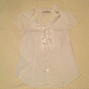Loft White Ruffle Button Down